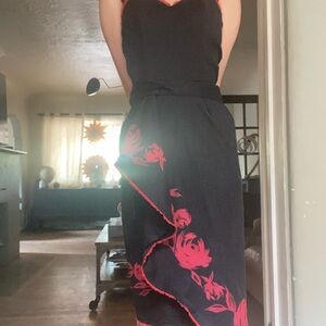 Rockabilly Hawaiian vintage sarong dress size S or 4 red and black corset top